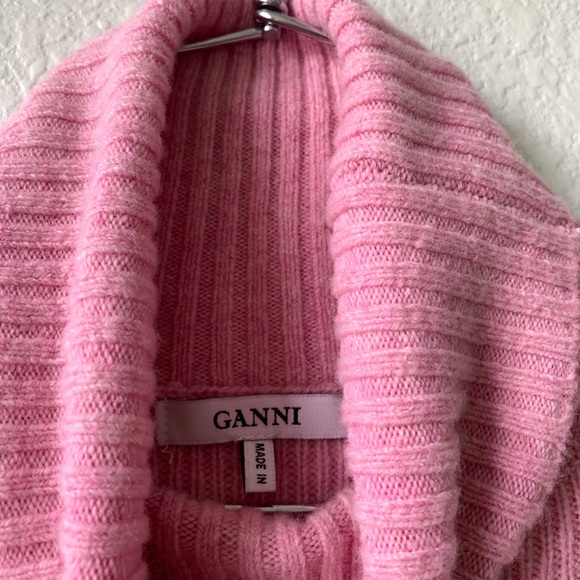 GANNI ribbed merino wool yak blend turtleneck sweater Small knit pink - Picture 6 of 10